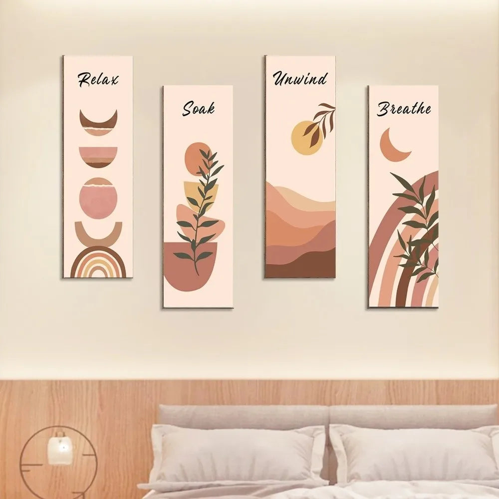 Inspirational Quotes Bohemian Abstract Hanging Sign Wall-mounting Handmade Plant Leaf Pendant Artistic Wooden Wall Hanging Plate