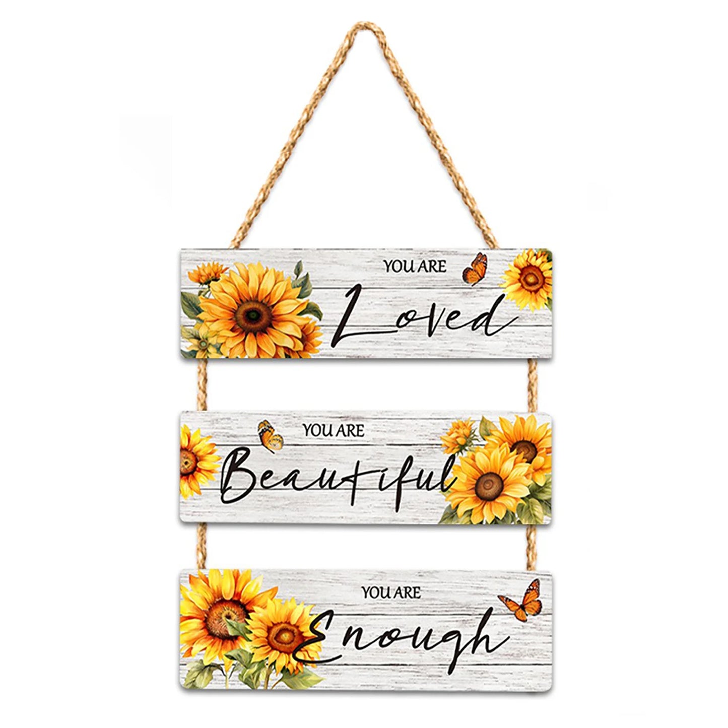 Sunflower Wooden Wall Hanging for Front Door, Inspirational Quotes Sign Decoration for Bedroom Wooden Yellow Bathroom Decor