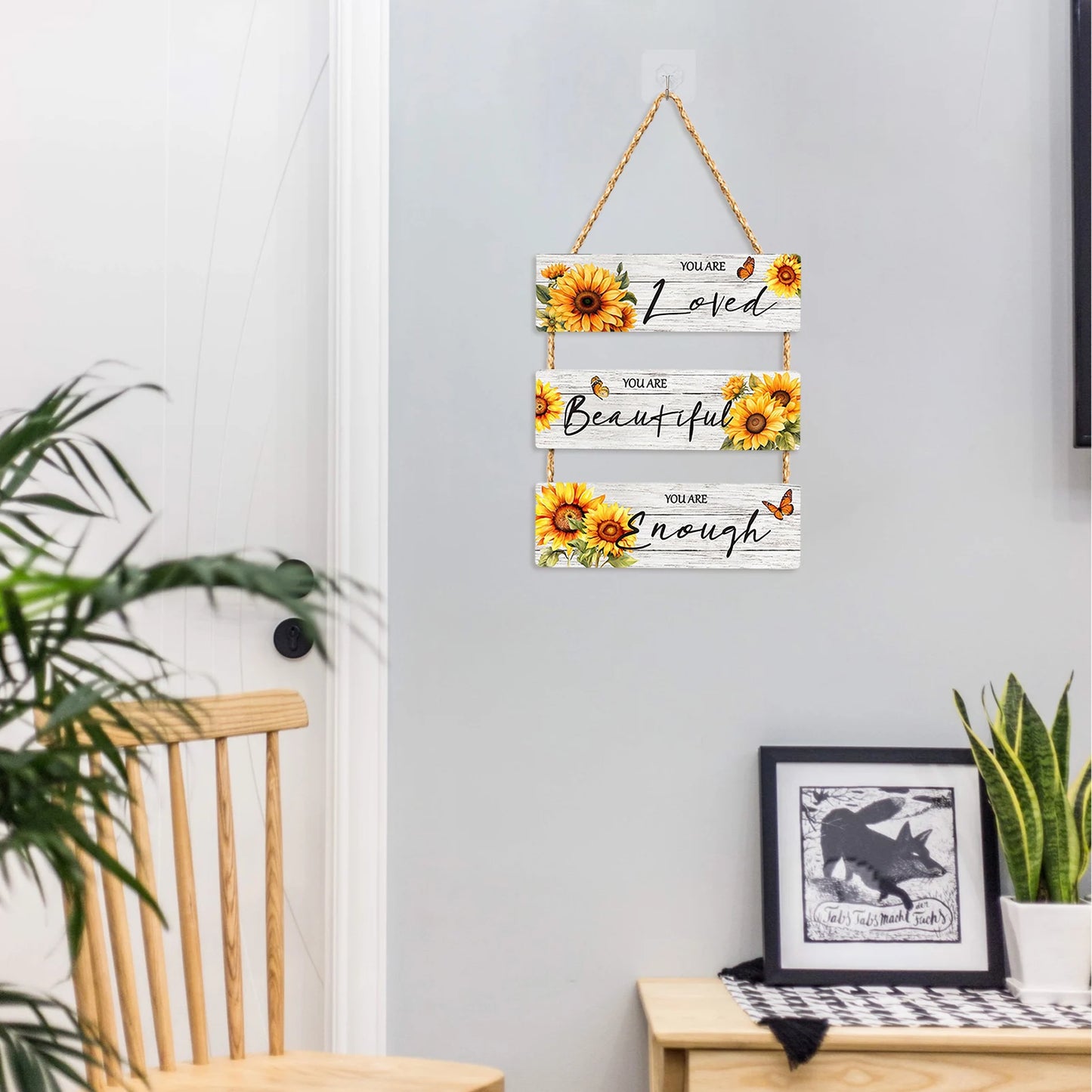 Sunflower Wooden Wall Hanging for Front Door, Inspirational Quotes Sign Decoration for Bedroom Wooden Yellow Bathroom Decor