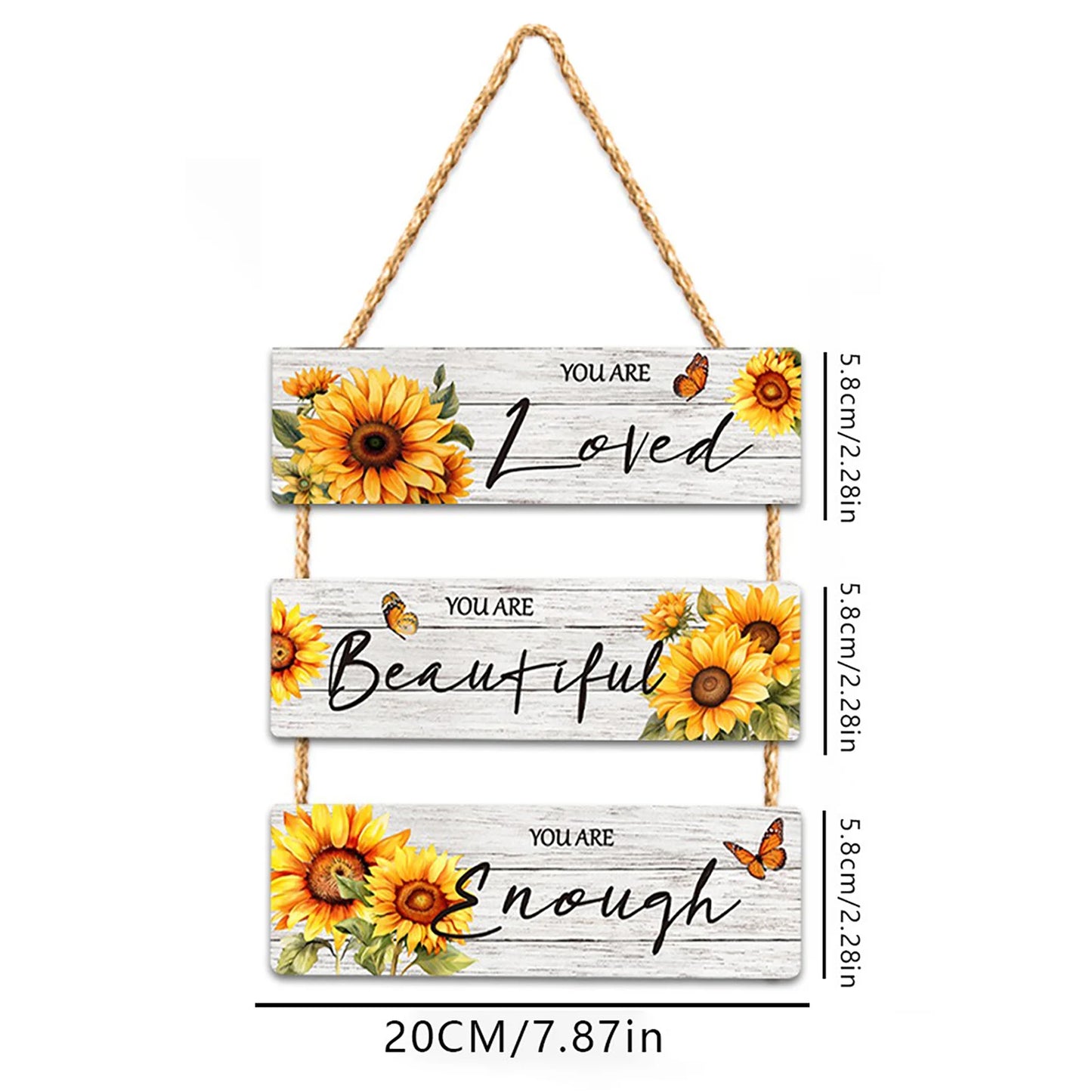 Sunflower Wooden Wall Hanging for Front Door, Inspirational Quotes Sign Decoration for Bedroom Wooden Yellow Bathroom Decor