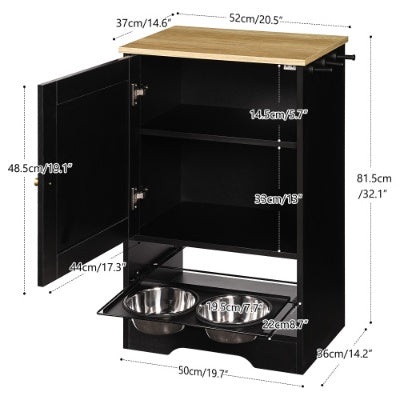 Feeding Station With 1 Storage Cabinets, Pet Feeding Station With 2 Elevated Dog Bowls, Side Hooks, Anti-tip Kit, Hidden Pet Feeder Station For Feeding Watering, Black