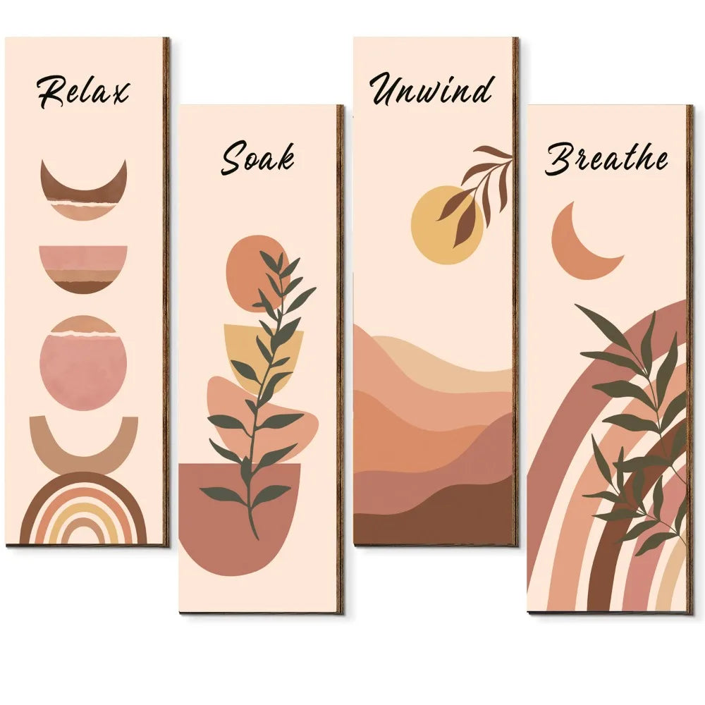 Inspirational Quotes Bohemian Abstract Hanging Sign Handmade Artistic Wooden Wall Hanging Plate Wall-mounting Plant Leaf Pendant