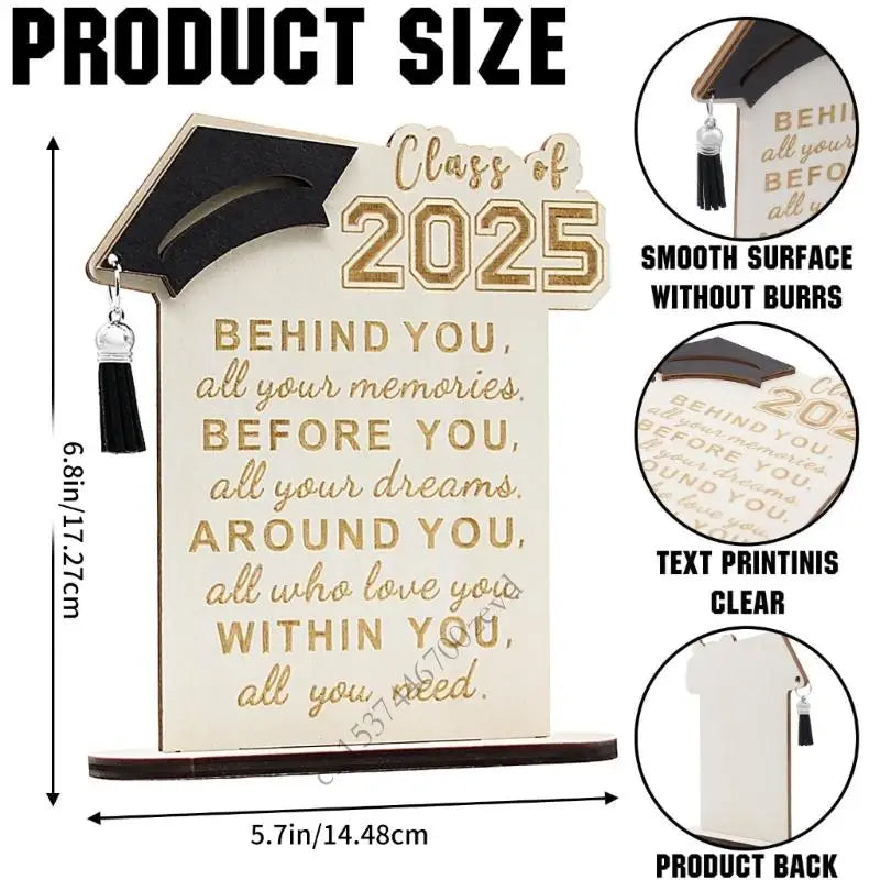 Inspirational Quote Sign Desk Ornament Class Of 2025 Graduation Plaque Table Dcoration with Stand for Graduate P9YB