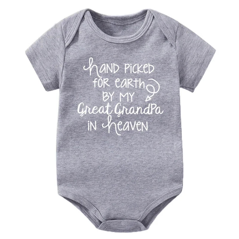 Baby Bodysuit Hand Picked For Earth By My Great Grandpa In Heaven Printed Newborn Romper Cotton Body Baby Girl Boy Clothes