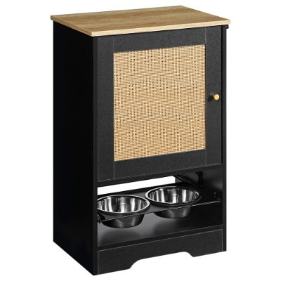 Feeding Station With 1 Storage Cabinets, Pet Feeding Station With 2 Elevated Dog Bowls, Side Hooks, Anti-tip Kit, Hidden Pet Feeder Station For Feeding Watering, Black