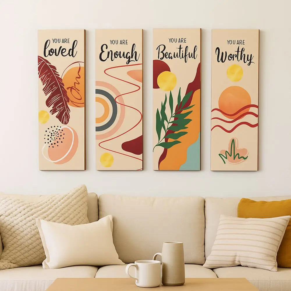 Inspirational Quotes Bohemian Abstract Hanging Sign Handmade Artistic Plant Leaf Pendant Wall-mounting Wooden Wall Hanging Plate