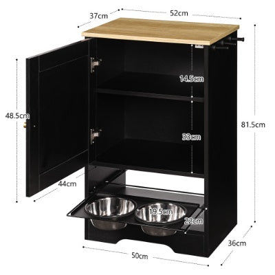 Feeding Station With 1 Storage Cabinets, Pet Feeding Station With 2 Elevated Dog Bowls, Side Hooks, Anti-tip Kit, Hidden Pet Feeder Station For Feeding Watering, Black