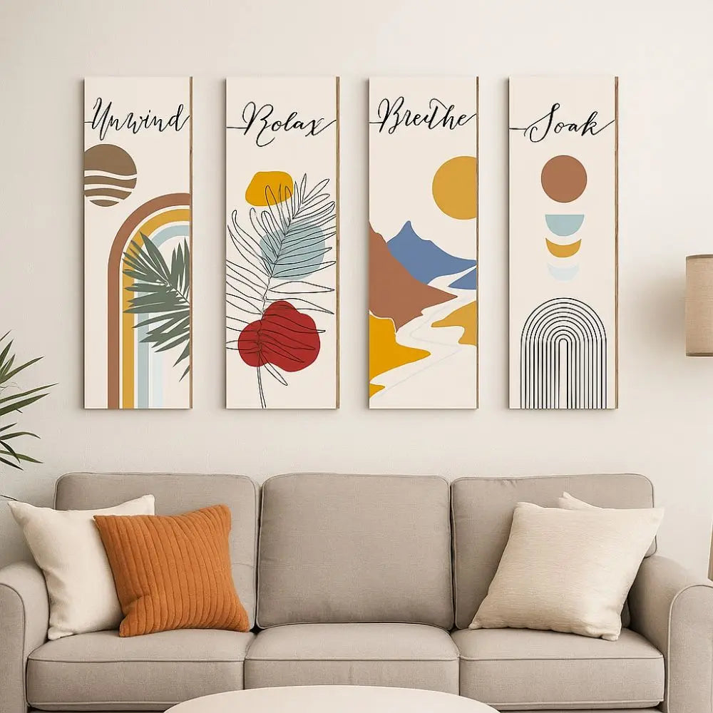 Inspirational Quotes Bohemian Abstract Hanging Sign Handmade Artistic Plant Leaf Pendant Wall-mounting Wooden Wall Hanging Plate