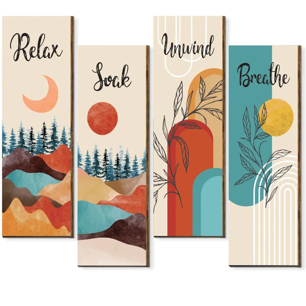 Inspirational Quotes Bohemian Abstract Hanging Sign Handmade Artistic Plant Leaf Pendant Wall-mounting Wooden Wall Hanging Plate