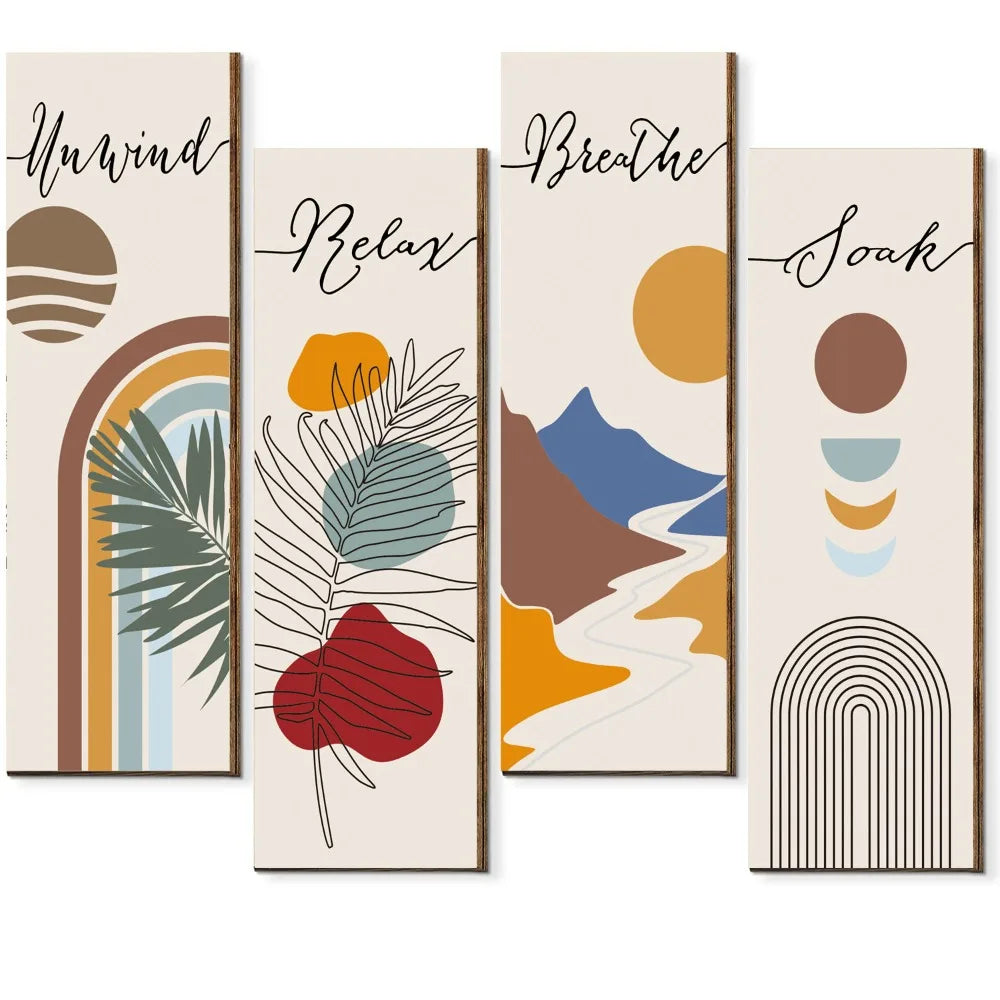Inspirational Quotes Bohemian Abstract Hanging Sign Handmade Artistic Plant Leaf Pendant Wall-mounting Wooden Wall Hanging Plate
