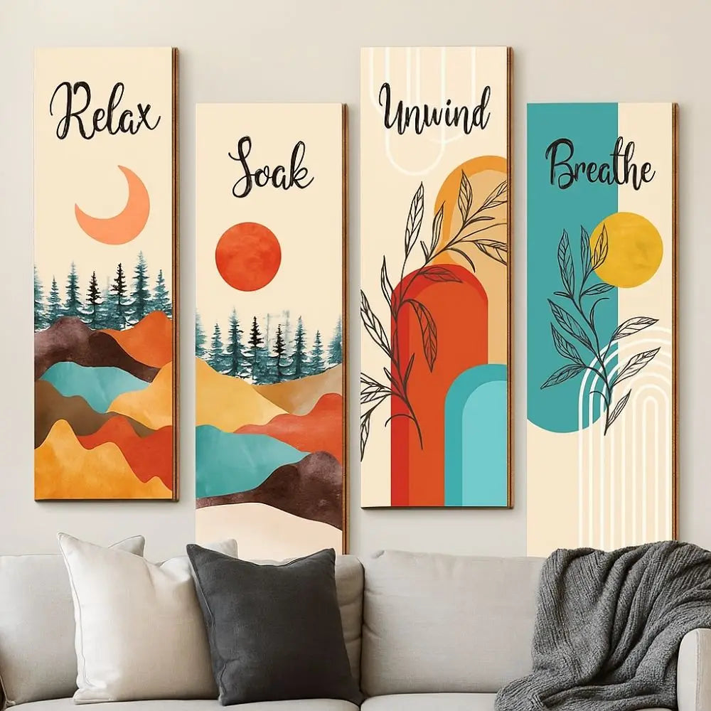 Inspirational Quotes Bohemian Abstract Hanging Sign Handmade Artistic Plant Leaf Pendant Wall-mounting Wooden Wall Hanging Plate