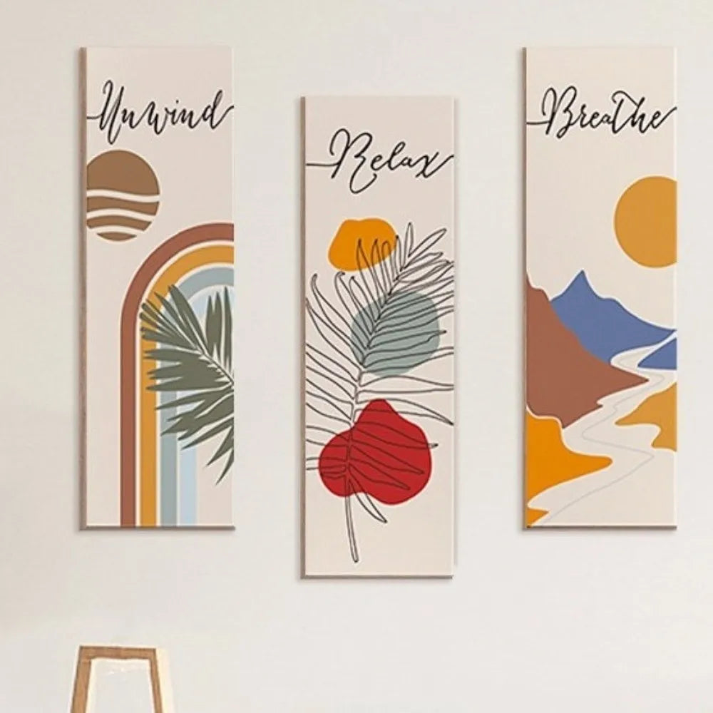 Inspirational Quotes Bohemian Abstract Hanging Sign Handmade Artistic Wooden Wall Hanging Plate Wall-mounting Plant Leaf Pendant