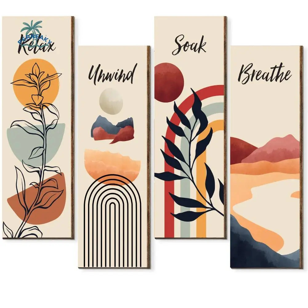 Inspirational Quotes Bohemian Abstract Hanging Sign Handmade Artistic Plant Leaf Pendant Wall-mounting Wooden Wall Hanging Plate