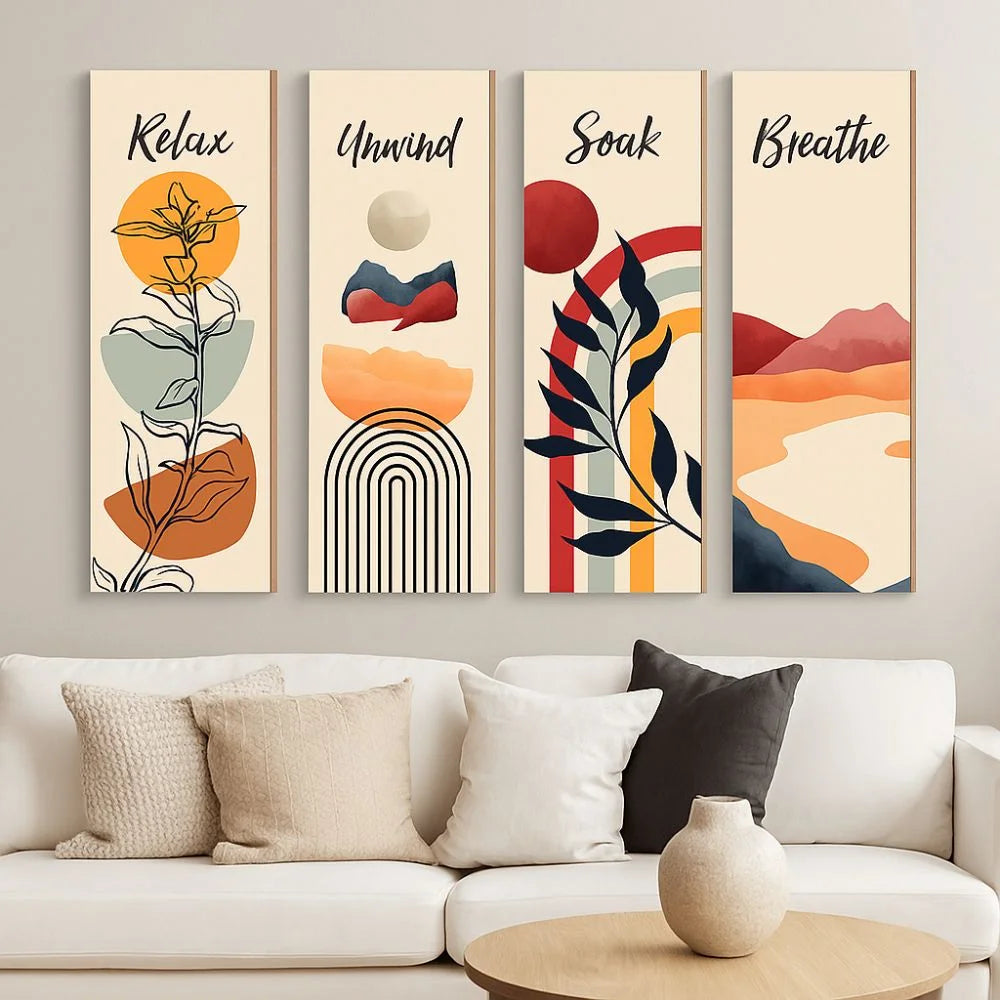 Inspirational Quotes Bohemian Abstract Hanging Sign Handmade Artistic Wooden Wall Hanging Plate Wall-mounting Plant Leaf Pendant