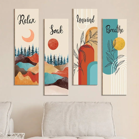 Inspirational Quotes Bohemian Abstract Hanging Sign Handmade Artistic Wooden Wall Hanging Plate Wall-mounting Plant Leaf Pendant